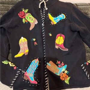 Vintage Embroidered Cowgirl Boots Cardigan